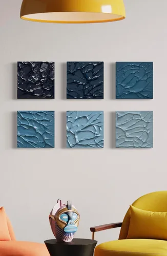 Vista 2 de Blue Berry Sorbet Smash 3D Glossy Plaster Relief Wall Sculpture Tiles Acrylic, MDF Wood, Mixed Media, Abstract, Modern Design, Mix and Match