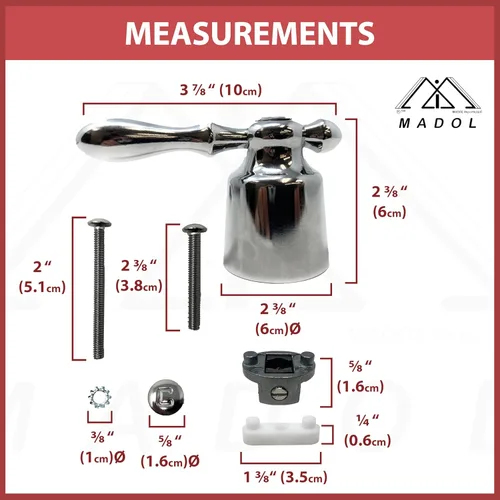 Vista 2 de [MADOL] Juego de 2 manijas de grifo de piezas, asas de repuesto duraderas con ajuste universal y acabado cromado, se adapta a muchos vástagos
