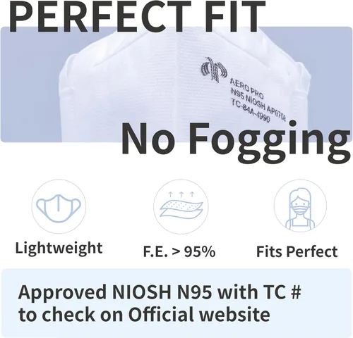 Vista 6 de Aero Pro Máscara respiradora de partículas N95, certificado NIOSH, modelo AP0708, caja de 30 máscaras