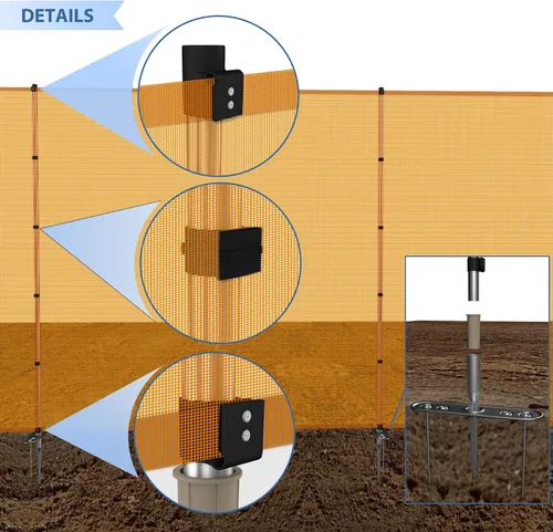 Vista 5 de E&K Valla de malla al aire libre con postes Panel de valla portátil movible independiente para patio trasero, valla de piscina para verduras
