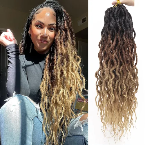 Vista 22 de 8 paquetes de rastas de cabello sintético de ganchillo de 18 pulgadas, rastas sintéticas boho con extremos rizados, cabello de ganchillo de rastas