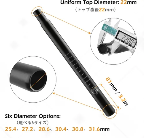 Vista 3 de Tija de sillín de bicicleta TRIWONDER 25.4mm 27.2mm 28.6mm 30.4mm 30.8mm 31.6mm de aluminio de 350mm de longitud poste de sillín de aleación poste