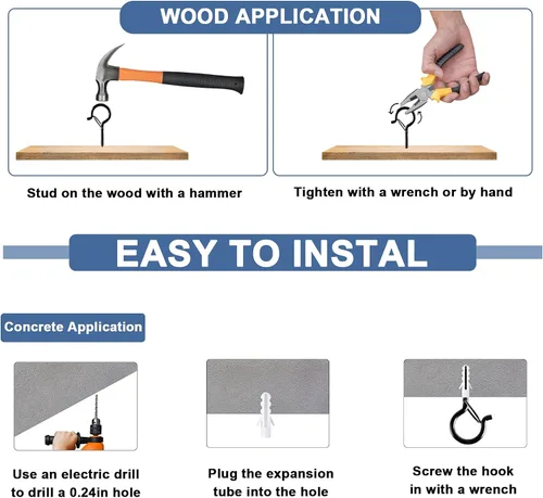 Vista 6 de ADIIL 12 ganchos Q con hebilla de seguridad, ganchos de tornillo resistentes al viento para colgar luces de cadena al aire libre, plantas, luces