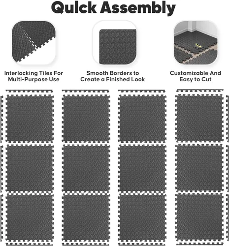 Vista 6 de Tapete de Gimnasio en Casa, Tapete de Ejercicio de Rompecabezas, Baldosas de Espuma EVA Entrelazadas para Equipos de Entrenamiento en Casa y Áreas