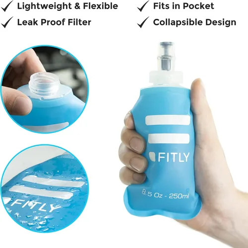 Vista 2 de Soft Flask - Botella de agua suave de 8.5 oz (8.5 fl oz) - Botella de agua suave de bolsillo Shrink As You Drink para paquete de hidrataciónchaleco