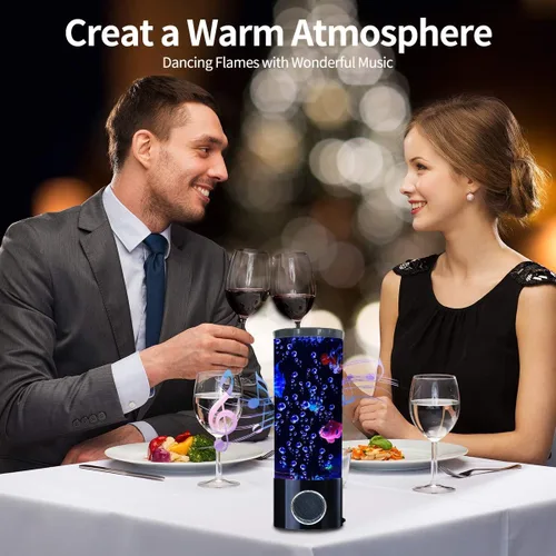 Vista 3 de Mini lámpara de lava de pez con altavoz Bluetooth, burbuja LED de fantasía, multicolor, cambiante, luz de acuario con 4 peces artificiales, luz