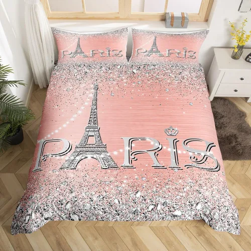 Vista 44 de Erosebridal Juego de ropa de cama de París para niñas y adolescentes, funda de edredón de la Torre Eiffel, tamaño Queen, funda de edredón