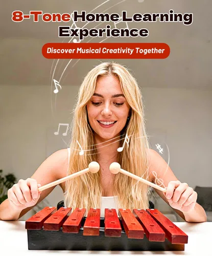 Vista 4 de Glockenspiel de madera profesional de 8 teclas con 2 mazos, instrumento de percusión afinado para conciertos para músicos, estudio y decoración