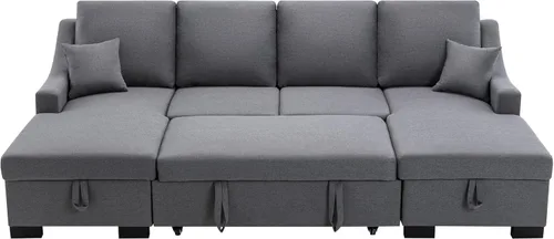 Vista 9 de AMNOOL Upholstered Sectional Sleeper Sectional Pull Out Sofa Bed U Shape Sectional Sofa with Double Storage and 2 Throwable Cushions for Living Room