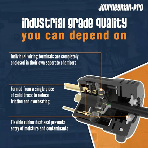 Vista 4 de Journeyman-Pro NEMA TT-30P y TT-30R, 30 amperios, 125 voltios, 3 clavijas de hoja recta macho y hembra, conector de enchufe de generador de remolque