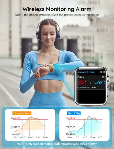 Vista 5 de Govee Termómetro WiFi, higrómetro H5103, sensor de humedad y temperatura Bluetooth para interiores con pantalla de tinta electrónica, alerta