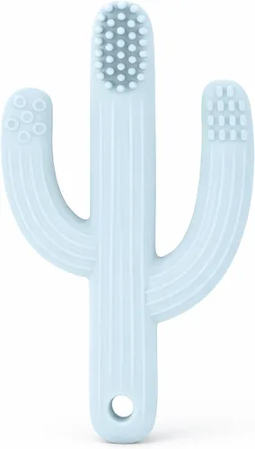 Lulyboo Cepillo de dientes de entrenamiento para bebé, cepillo de dientes de dentición de silicona, alivio del dolor para dentición, 0-12 meses Azul