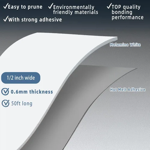 Vista 2 de Bandas de borde de melamina, rollo de chapa de 1/2 pulgada x 50 pies de borde blanco pre-pegado, cinta de madera real para reparación de gabinetes