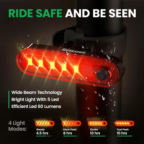 Vista 4 de Bike Lights Set, LED Super Bright USB-C Rechargeable Headlight & Taillight, Waterproof Front & Rear Back Bicycle Light for Night Riding, Road &