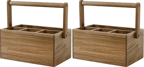 VaeFae Organizador de cubiertos de acacia con asa, soporte para utensilios de madera, organizador de múltiples posiciones para cocina, oficina