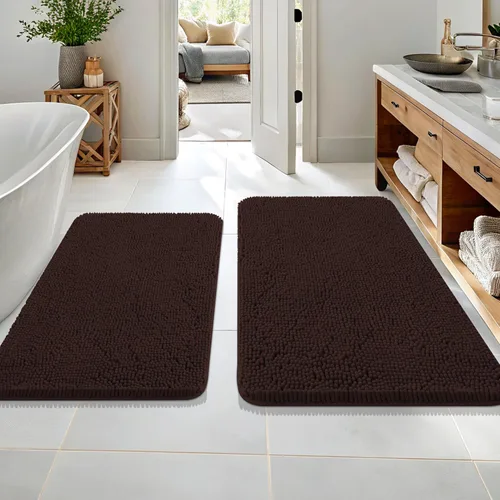 Vista 123 de OLANLY Juego de 2 alfombras de baño de felpilla suave y absorbente, antideslizantes, de secado rápido, lavables a máquina, accesorios de decoración
