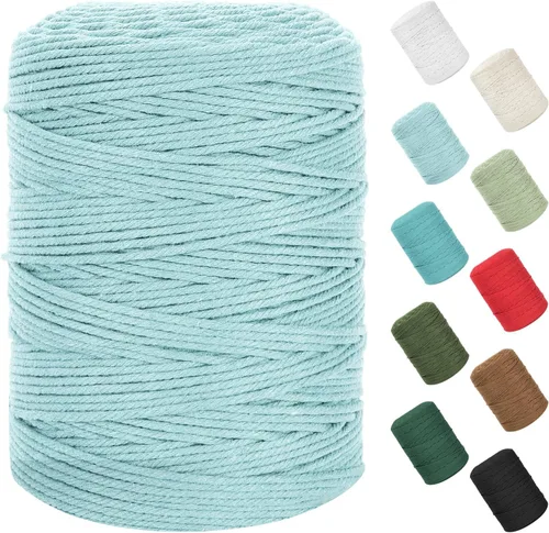 Vista 96 de Cuerda de macramé de 0.079 in x 220 yardas (656 pies), cuerda de algodón natural para colgar en la pared, ganchos de plantas, manualidades, Verde