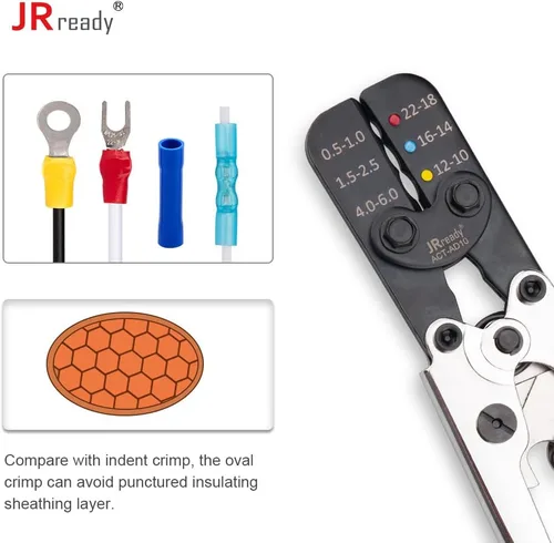 Vista 6 de JRready ACT-AD10 - Herramienta de crimpado de trinquete, crimpadora de cables de 22 a 10 AWG para conectores a tope termorretráctiles y terminales