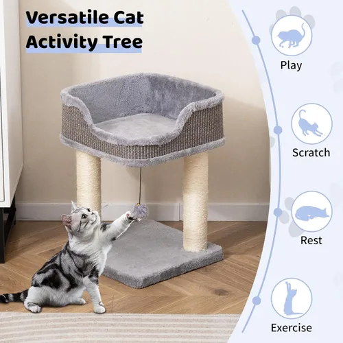 Vista 2 de Tangkula Árbol pequeño para gatos de interior, moderna torre para gatos alfombrada con perca de felpa suave, cama para gatos con postes rascadores