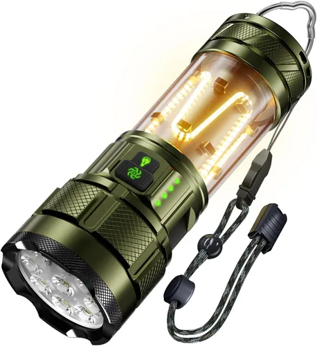 Linterna de campamento con 11 modos de luz, 6000 lúmenes, linterna súper brillante recargable con IPX7 impermeable y batería de larga duración de 60