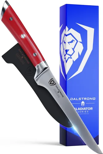 Vista 10 de Dalstrong Gladiator Series Elite - Cuchillo de cocina de acero alemán forjado de alto carbono de 6 pulgadas, afilado, mango negro G10, con funda