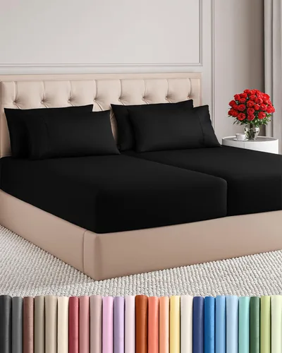 Vista 113 de Juego de sábanas Split King de 7 piezas - Incluye 4 fundas de almohada - Sábanas Split King - Ropa de cama de hotel de lujo suave - Refrescante