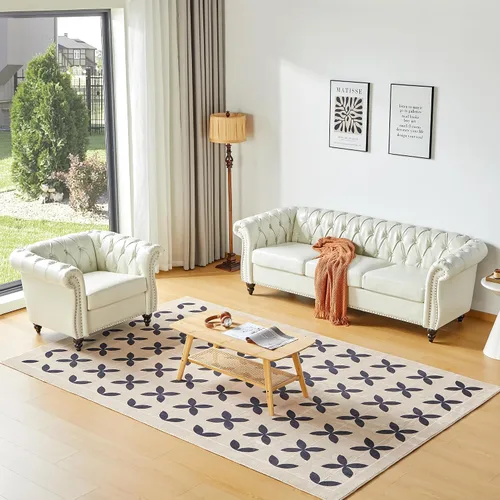 Vista 26 de AVZEAR Juego de sofá modular de 2 piezas para sala de estar, sofá tapizado, moderno juego de sofás estilo con botones acolchonados, sofá Beige