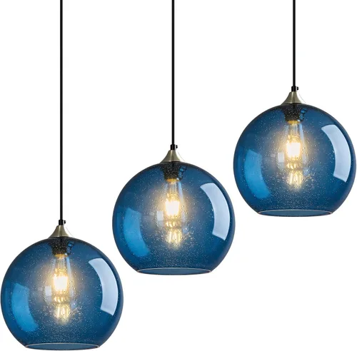Vista 48 de Luces colgantes de vidrio marrón claro, lámpara colgante de globo de isla de cocina, lámparas colgantes modernas para dormitorio, sala de estar