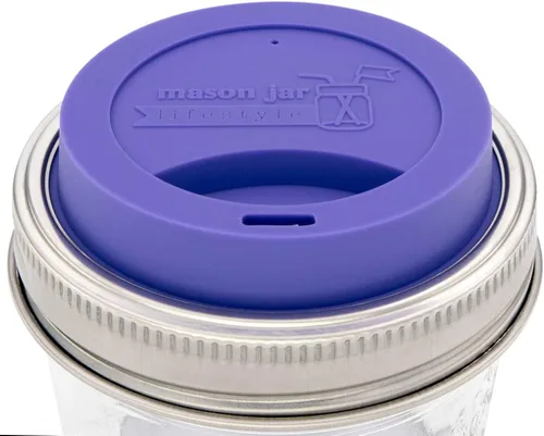 Vista 20 de Tapa de silicona para beber con banda de acero inoxidable para tarros Mason (Americana multicolor, boca regular)