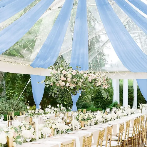 Vista 2 de FOTSHARER Cortinas de techo azul bebé para boda, 2 paneles de 5 x 20 pies, gasa para arco de boda, cortinas de techo para telón de fondo, decoración