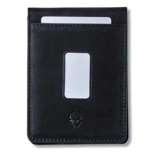 DONBOLSO Cartera delgada de cuero plegable Cartera minimalista de cuero para hombres Cartera delgada con clip para dinero Cartera delgada y