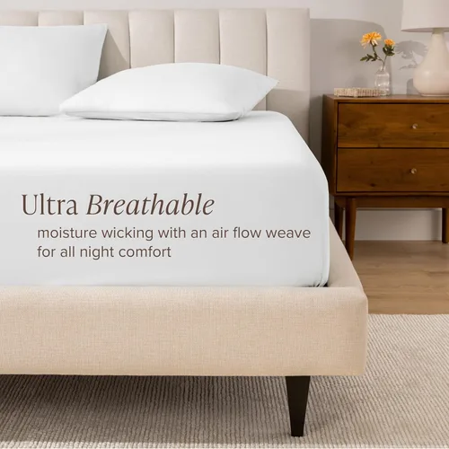 Vista 3 de Bare Home Sábana bajera ajustable 100 % algodón orgánico Twin, tejido de percal crujiente, ligera y transpirable, sábana bajera de bolsillo profundo