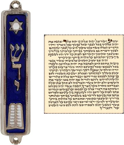 TALISMAN4U Mezuza para puerta de Israel Judaica de los Diez Mandamientos, con pergamino, esmalte plateado