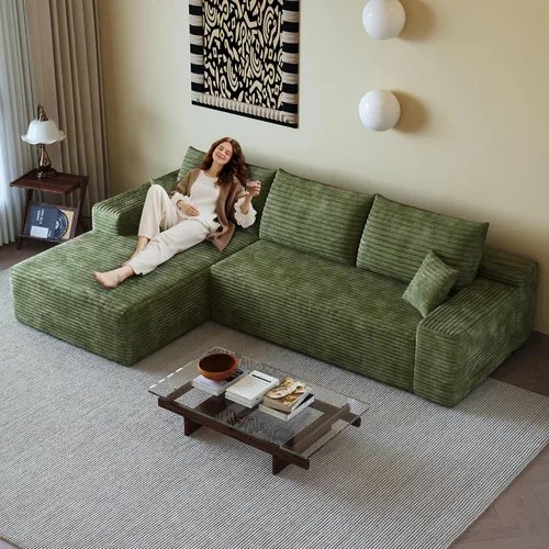 Vista 35 de Sofás seccionales de 105" para sala de estar, sofá nube con forma de L tapizado sin estructura rígida, sofá seccional moderno modular con chaise