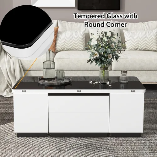 Vista 18 de Mesa auxiliar elevable, mesa auxiliar multifuncional con estantes abiertos, mesa de comedor moderna para sala de estar, oficina en casa (negro #004)