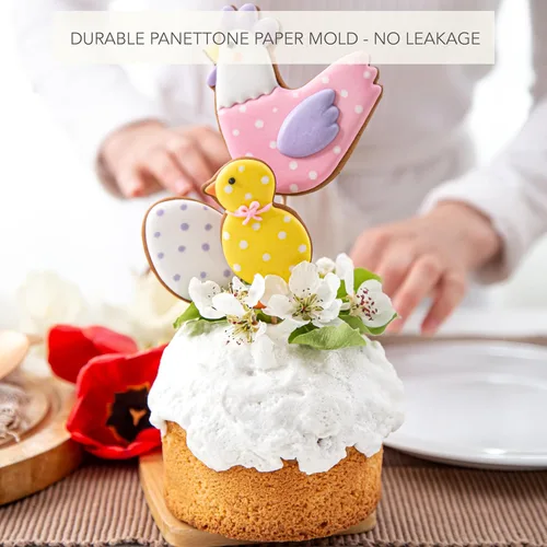 Vista 3 de Molde de papel para panettone premium mediano - 18 oz Molde desechable para panettone de 5 pulgadas 500 g - 12 unidades de formas para hornear paska