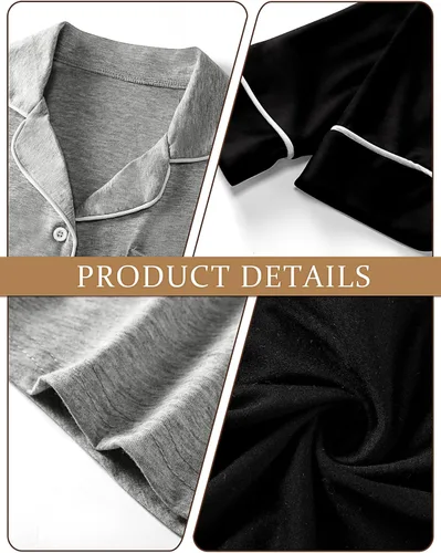 Vista 6 de Xaatren Paquete de 2 camisones para mujer, con botones, suave, de manga larga, pijama, camisón con cuello en V