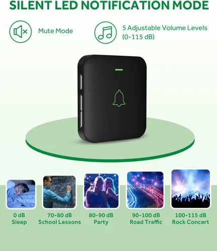 Vista 6 de AVANTEK Timbre de Puerta Inalámbrico, CB-12 Mini Timbre Musical Impermeable que Funciona a 1000 Pies con 52 Melodías, 5 Niveles de Volumen y Flash