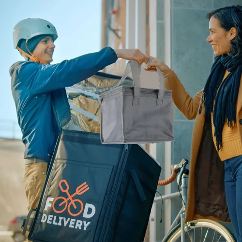 Vista 4 de Lallisa Paquete de 24 bolsas de almuerzo aisladas a granel, reutilizables, a prueba de fugas, impermeables, térmicas, caja de bebidas aisladas