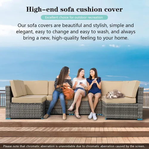 Vista 3 de Juego de 14 fundas de cojín de repuesto para patio, fundas para cojines de sofá para exteriores, fundas deslizables para sofá a prueba