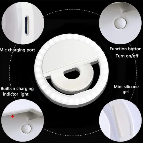 Vista 3 de XINBAOHONG - Anillo de luz para selfie, recargable, portátil, con clip, con 36 LED, para iPhone, Android, fotografía de teléfono inteligente, cámara