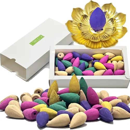 Vista 7 de Conos de incienso de reflujo (60 conos) conos de incienso en cascada, sándalo, lavanda, rosa, jazmín, lirio, té verde, aromas naturales, conos