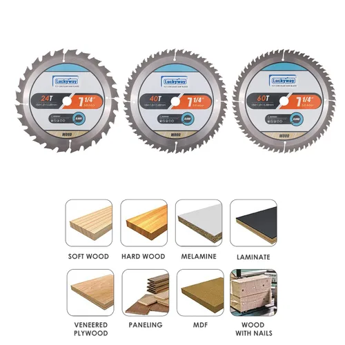 Vista 5 de Luckyway Paquete de 3 hojas de sierra circular TCT de 7-14 pulgadas 24T y 40T y 60T con eje de 58 pulgadas para cortar madera