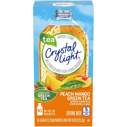 Vista 2 de Crystal Light On The Go - Mezcla de bebida de té verde melocotón y mango, caja de 10 paquetes (paquete de 10)