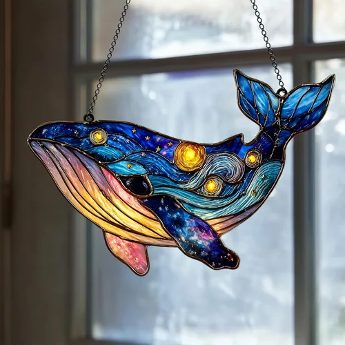 Vista 18 de Tropical Pineapple Blossoms Acrylic Suncatcher - Faux Handmade Stained Glass Window Hanging Ornament for Display, Home Decor & Gift Idea for