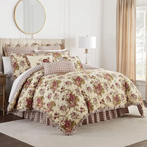 Vista 36 de Waverly Forever Peony - Juego de edredón de 4 piezas, 100% algodón, estampado floral de bayas, tamaño matrimonial/queen, con 2 fundas de almohada