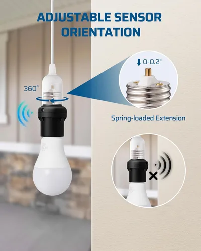 Vista 4 de DEWENWILS Toma de sensor de luz, adaptador de enchufe de luz E26/E27, rotación de sensor de 360°, enchufes de bombilla del atardecer al amanecer