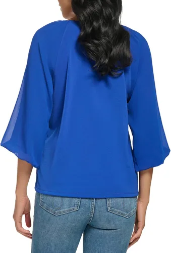 Vista 3 de Calvin Klein Blusa de manga tipo farol para mujer, holgada, ajustada, mate, con manga tipo farol