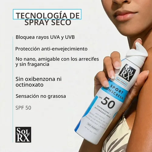 Vista 3 de SolRX SPORT SPRAY SPF 50 Protector solar, para rostro y cuerpo respetuosos