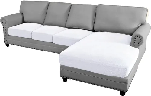 Vista 34 de Fundas para sofá seccional, 1 funda para diván en forma de L, funda separada para sofá seccional izquierdo y derecho (1 diván, gris claro)